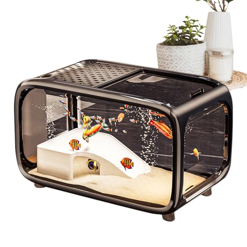 Betta Fish Tank - Cuenco de acuario acrílico transparente de 40 cm, pequeño recipiente acuático con apertura de tapa y diseño de puerto de alimentación, interior sala de estar, estudio, oficina
