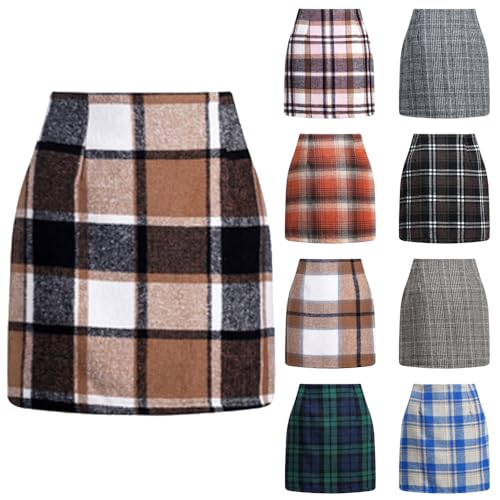 Plaid Skirts for Women Plus Size High Waisted Bodycon Pencil Skirt Casual Vintage Fall Winter Flannel Wool Skirt