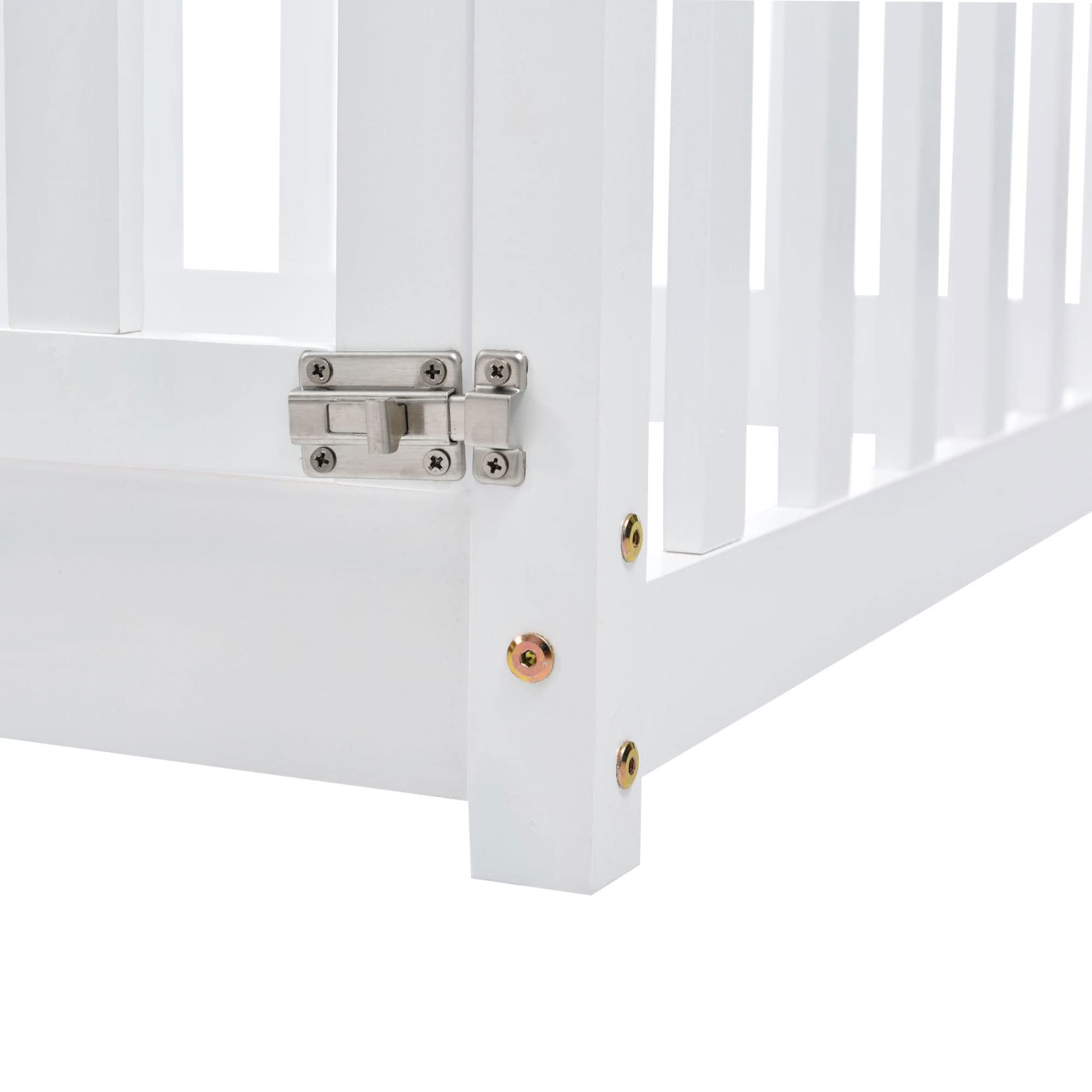 Zepneiy Letto per bambini, 90 x 200 cm, telaio per letto a pavimento in legno massello, letto per bambini con recinzione e porta, bianco