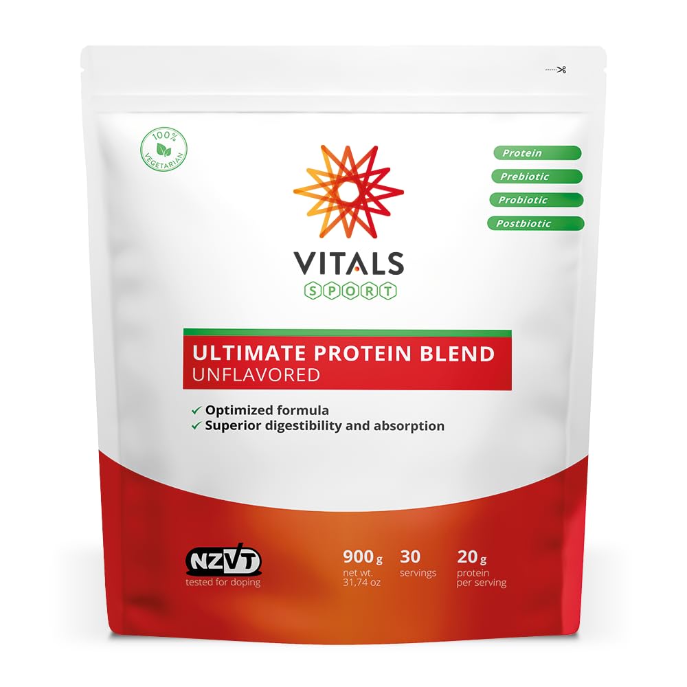 Vitals - Ultimate Protein Blend Standbeutel 900 Gramm. Einzigartige Mischung aus fermentiertem Molkenprotein, ergänzt mit speziell ausgewählten Prä-, Pro- und Postbiotika.