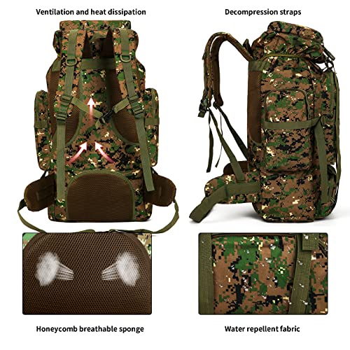 WintMing 70L Camping Hiking Backpack Molle Rucksack Waterproof Traveling Daypack, No Internal Frame