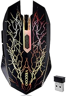 VEGCOO Wireless Gaming Mouse, C8 Silent Click Wireless Rechargeable Mouse with Colorful LED Lights and 2400/1600/1000 DPI for Laptop and Computer (C11 Black)