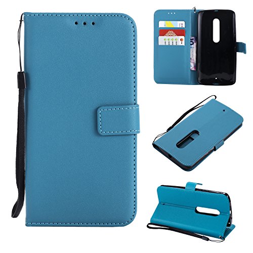 Snow Color Leather Wallet Case for Motorola Moto Droid Maxx 2 / X Play Premium PU Leather Folio Flip Cover with Kickstand and Credit Slots for Moto X Play - COMS021004 Azure