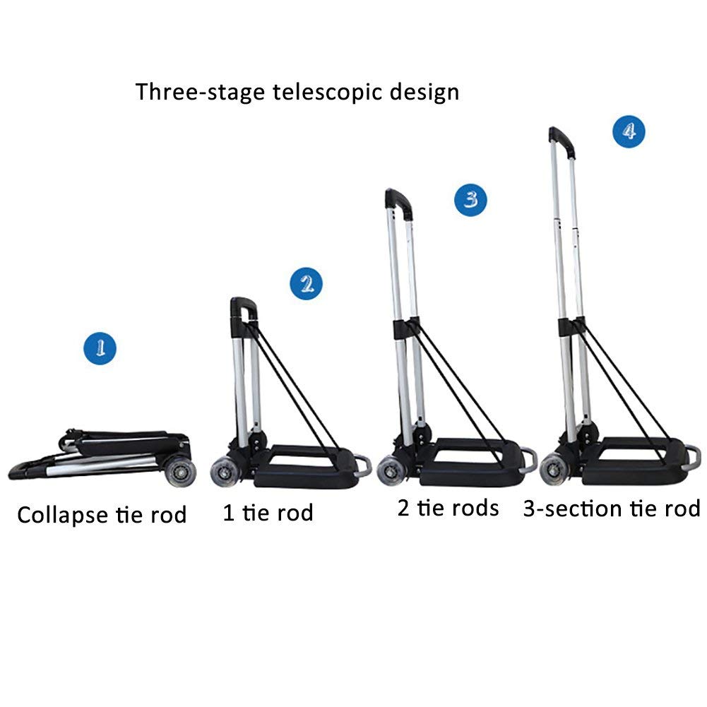 Carrello Manuale Pieghevole Portatile, Carrello Multiuso Solido a 2 Ruote per carichi Pesanti, capacità di 60 kg, Viaggio in Ferro Leggero, Bagagli, Shopping (A)