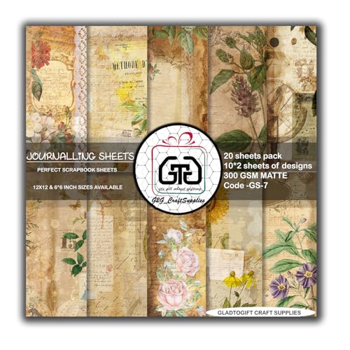 Image of G2G Vintage Journal Scrapbook Pack | 6x6 Inch 300 GSM Decorative Craft Sheets for Scrapbooking, Card Making, Journaling, Mixed Media & DIY Projects | Set of 20 Thick Sheets
