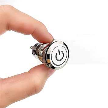RDR 22mm LARGE SIZE on/off type Latching Stainless Still push button (White_Latching_Power symbol)