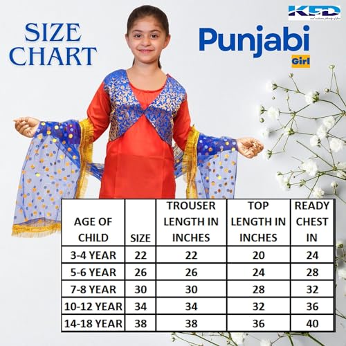 Image of Kaku Fancy Dresses Punjabi Girl Ethnic Costume for Kids - Red & Blue Salwar Suit Dress with Dupatta | Indian State Fancy Dress for Girls (10-12 Years)