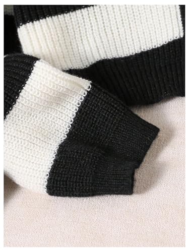 OYOANGLE Girl's Color Block Striped Cropped Cardigan Sweater V Neck Button Up Sweaters Outerwear4