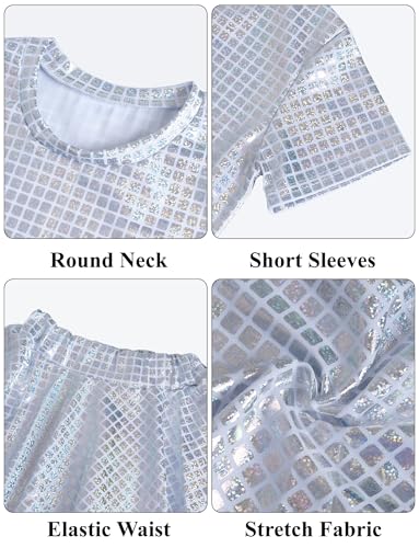 Image of Sequin Top for Girls with Shiny Skirt Disco 0utfit Metallic Dress Performance Kids 3-13T