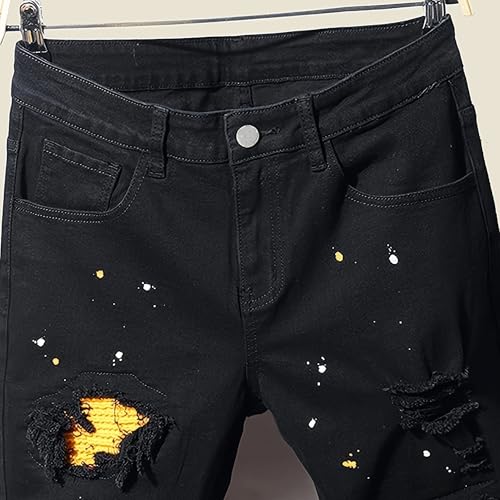 Men's Ripped Denim Pants Slim Fit Straight Leg Jeans Comfort Skinny Rock Revival Jeans Trousers4