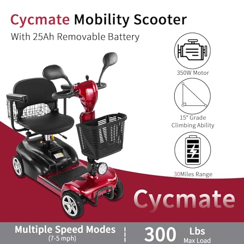 Image of Mobility Scooter for Seniors /Adults,20 /35 Miles up to 300lbs Capacity, 4 Wheels Mobility Scooters 350W 7MPH,USB Charging Detachable Lithium Battery with Rear Mirror