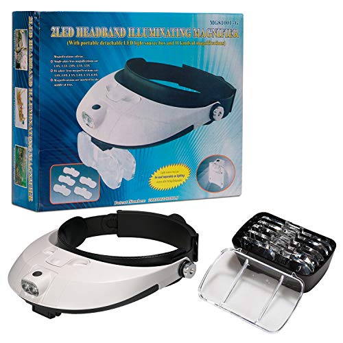 Lychee Headband Magnifying Glasses with Light Head Mount Magnifier 1X to 6X Hands Free Lighted Magnifying Glass Headset with 5 Detachable Lenses for Reading Close Work Crafts Jewelry Watch Repair by Lychee - Image 9