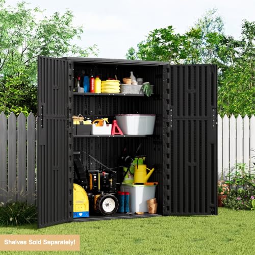 Image of KINYING Outdoor Storage Shed,57 Cu.ft Vertical Outdoor Storage Cabinet Waterproof, Outdoor Resin Tool Shed for Patio Furniture, Garden Tools, Pool Accessories, Lawn Mower(Black Color)