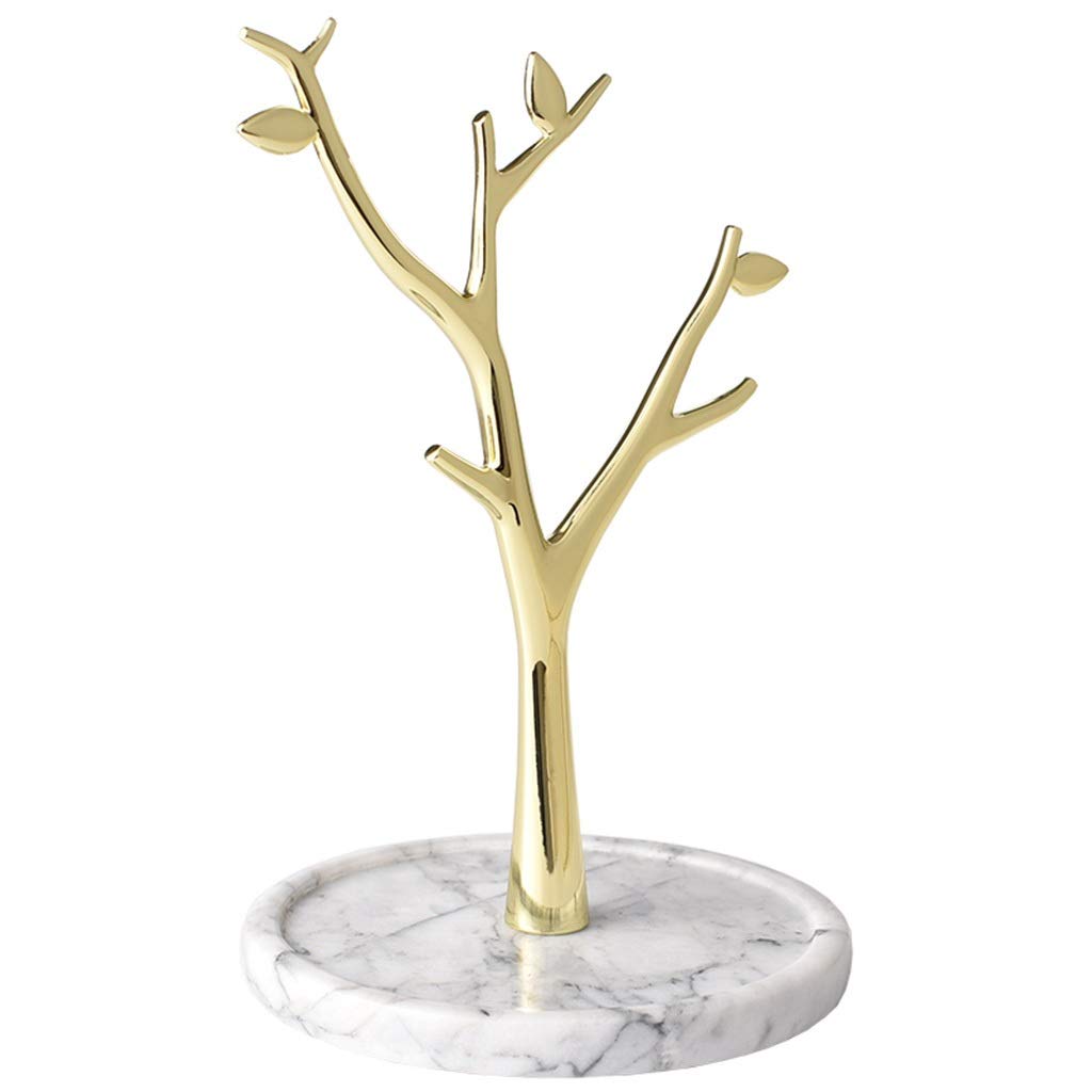 XINBO Solid Marble Rose Gold Jewellery Tree Stand Organiser | Display Storage Holder for Necklaces, Bracelets & Rings
