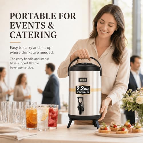 Image of 2.2 Gallon Insulated Beverage Dispenser with Spigot | Non-electric insulated drink server for hot or cold beverages, including coffee, tea, juice, milk, and hot chocolate.
