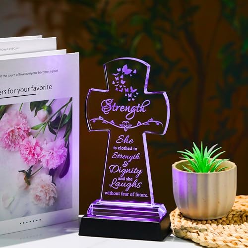 Image of Qianwei Crystal Cross Strength Inspirational Gift - Religious Catholic Baptism Communion Confirmation Gift for Women Sister