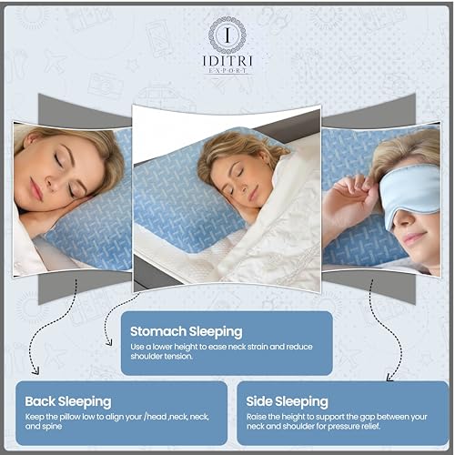 Image of Ergonomic Contour Pillow,Light Blue Memory Foam for Neck and Shoulder Relief, Breathable Jacquard Cover with Zipper, Orthopedic Bedding for Back and Stomach Sleepers,50x30x6 cm