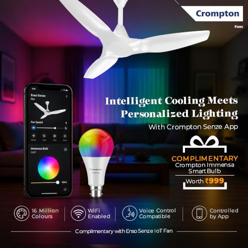 Image of Crompton New SilentPro Enso Senze 1200mm iOT BLDC Ceiling Fan | Premium Design | Wi-Fi, Bluetooth & Remote | Alexa & Ok Google |2x Low Noise |~50% Energy Savings | 4 Year Brand Warranty | All White