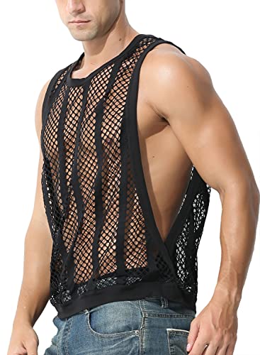 MIZOK Men's Fishnet Mesh Tank Tops Sexy See Through Workout Vest Sleeveless Sheer Muscle Shirts3