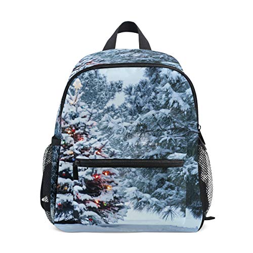 Preisvergleich Produktbild Schulranzen Vorschulrucksack Weihnachtsbaum und Schnee Kindergarten Kindergarten Rucksack Leichter Büchertasche für Mädchen Jungen Kleinkind Alter 3-5 Kinder mit Brustgurtschnalle und Pfeife