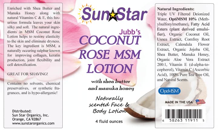 Sun Star Organics MSM Loción - Coco rosa 4oz