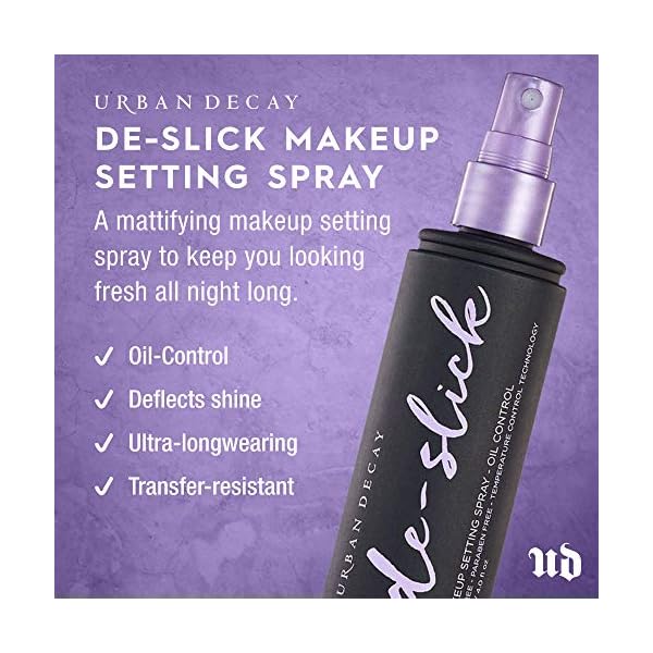 Urban-Decay-De-Slick-Oil-Control-Matte-Makeup-Setting-Spray-Travel-Size-Controls-Oil-Blocks-Shine-Locks-Makeup-in-Place-Oil-Free-Microfine-Face-Mist-10-fl-oz Urban Decay De-Slick Mattifying Makeup Setting Spray for Face, Waterproof, Smudge-proof, Oil & Shine Control, for Oily Combination Skin, Oil-free, Vegan, Cruelty-free