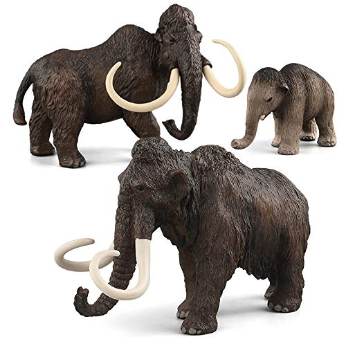 3 PCS Simulation Realistic Ancient Animal Figures Model Figurines Mammoth Family Cake Toppers Playset Eduactional Toys Party Playset Toys for 5 6 7 8 Years Boys Girls Toddler