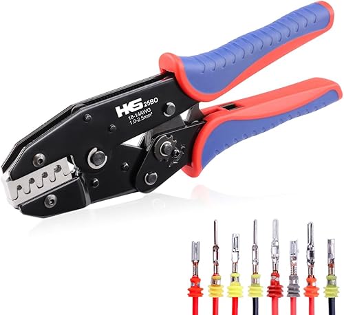 HKS Herramienta de prensado para terminales Delphi APTIV Weather Pack o conectores Metri-Pack - AWG 18-14 (1.0-2.5 mm) con mordaza de corte de