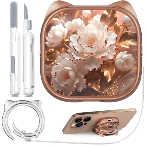 Coque AirPods 4e génération or rose avec béquille smartphone