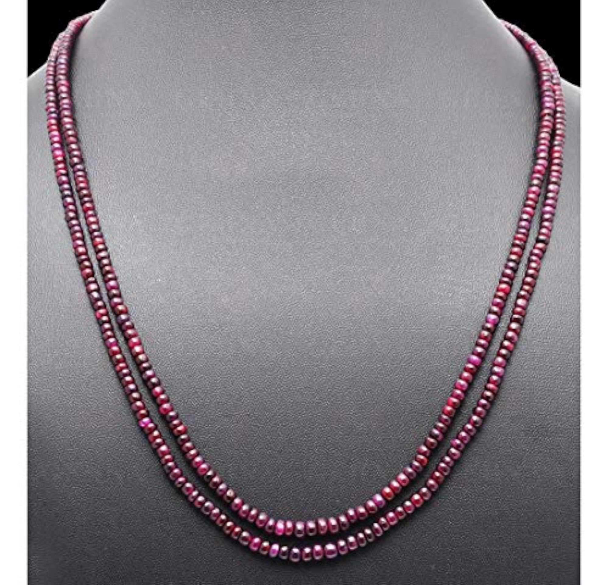 Jaipur Ruby Gemstone Plan Bead Necklace