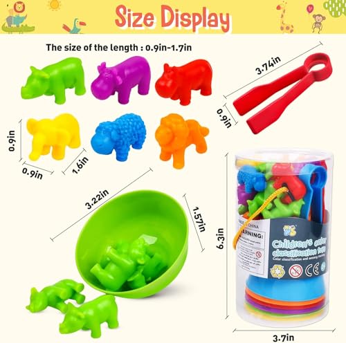Image of Counting Animals Game Color Sorting Toys with Bowls Montessori STEM Sensory Training Early Educational Preschool Learning Toy Gift for Toddlers Kids Ages 3 4 5 6 (Animals)