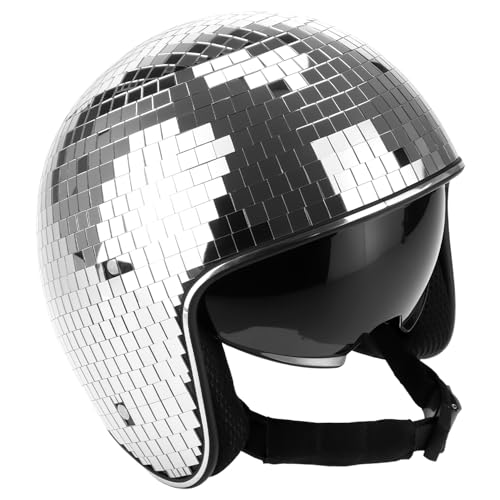 QWORK Disco Mirror Helmet with Retractable Visor Handmade Party and Photography Prop for Festivals Decor & Weddings