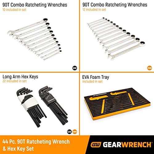 Image of GEARWRENCH 44 Piece 90-Tooth SAE /Metric Ratcheting Wrench and Hex Key Set - 86528