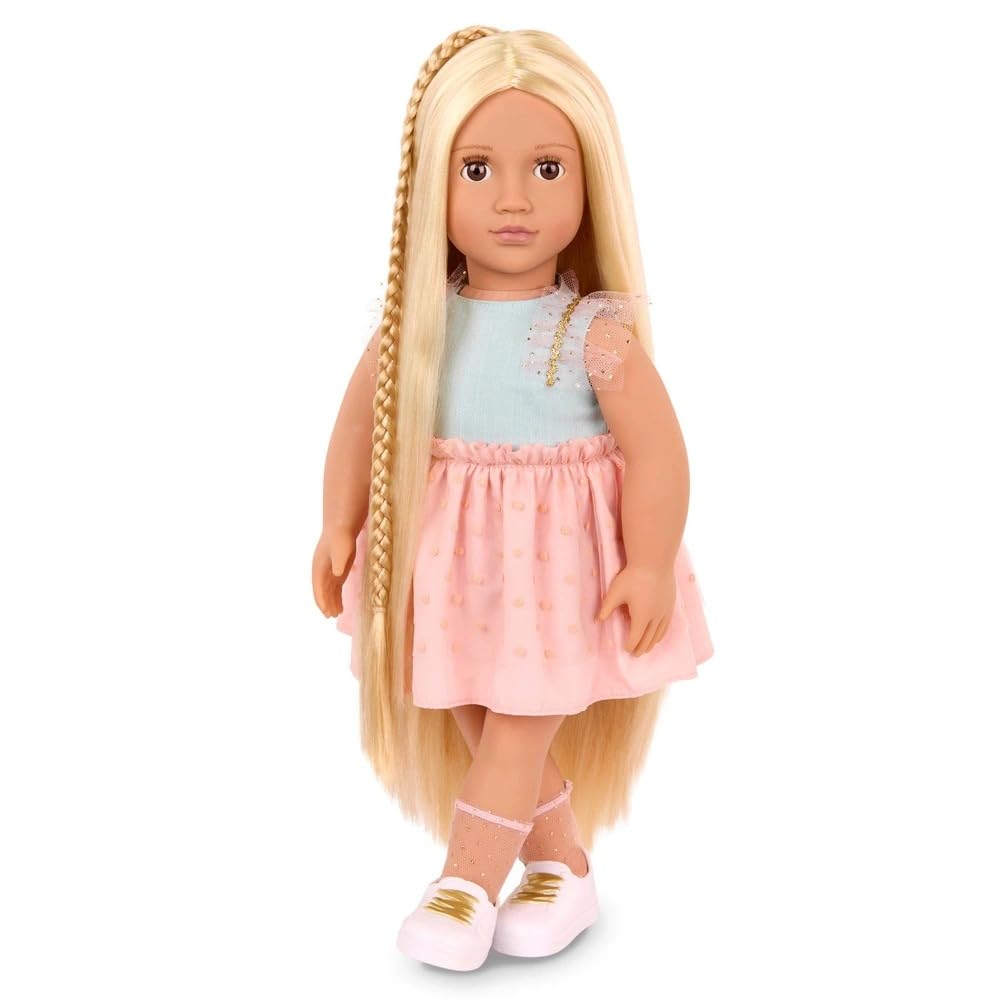 AIDNI Our G Poppy Hair Play Doll 18-Inch Blonde Doll with Extendable Braids, Hair Extensions, Styling Accessories & Hair Guide