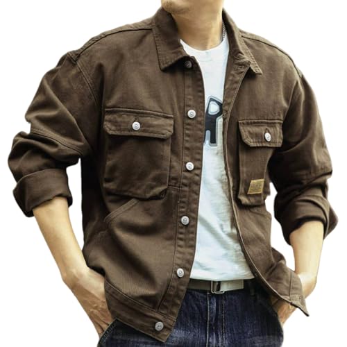 Mens Vintage-Inspired Shirts Jacket Button Down Long Sleeve Work Shirts Shackets Premium Cotton Jacket with Pocket