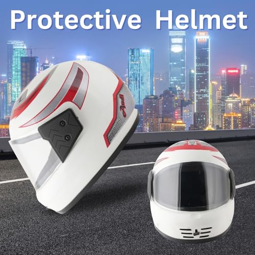 Image of Sage Square Audi Kimi Full Face Helmet | ISI Certified | Clear Visor | Comfort Inner Padding | Designed for Extra Comfort & Style (White Glossy-Red Decal)