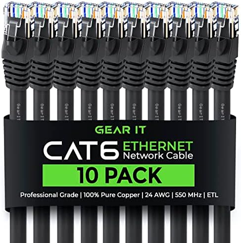 GearIT Cat 6 Ethernet Cable 6 ft (10-Pack) - Cat6 Patch Cable, Cat 6 Patch Cable, Cat6 Cable, Cat 6 Cable, Cat6 Ethernet Cable, Network Cable, Internet Cable - Black 6 Feet