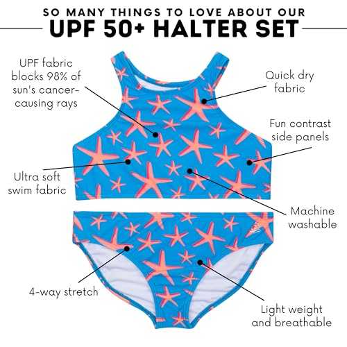 SwimZip Girls' Halter Top and Bikini Bottom 2 Piece Set UPF 50+ Sun Protection