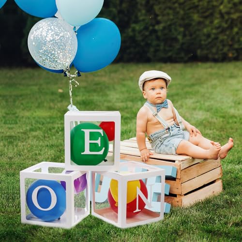 Boîtes de ballons bébé 1 an blanches avec lettres décoration anniversaire