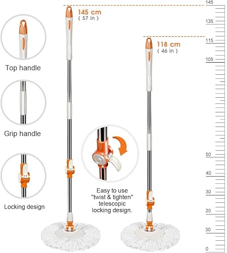 Miniatura 4 de Masthome Juego de trapeador y cubeta con escurridor y juego de escoba y recogedor sistema de limpieza de piso de cubo con 5 repuestos de trapeador