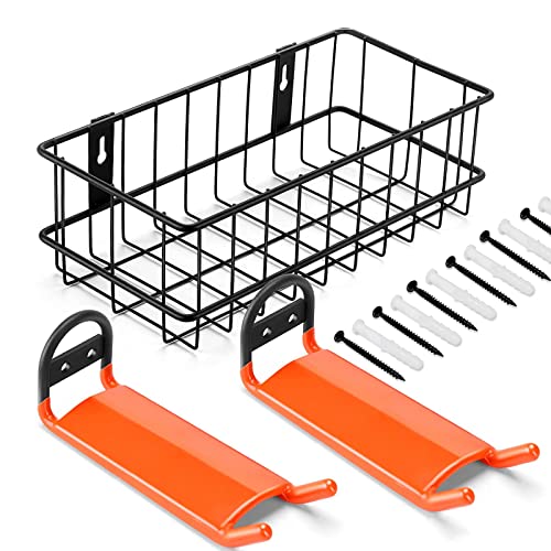 AHOWPD Cornhole Boards Hanger, 2 PCS Hooks Hanging Cornhole Boards, Cornhole Accessories Wall Mount, Cornhole Board Games Holder Storage, One Basket Organize Cornhole Bags