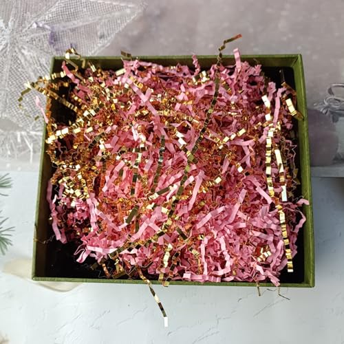 1/2LB Crinkle Cut Paper Shredded Paper for Gift Box Baskets Filler, Pink and Gold Crinkle Cut Paper Shred Filler Confetti for Packaging - Thumbnail 5