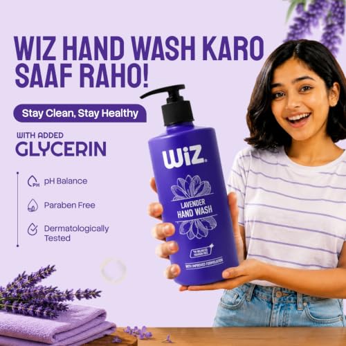 Image of Wiz Lavender Hand Wash 1 Litre Pump Bottle (Pack of 3)| Moisturizing Liquid Hand Soap with Soothing Lavender Fragrance | Gentle Daily Hand Cleanser for Kitchen & Bathroom | Improved Formula for Everyday Protection
