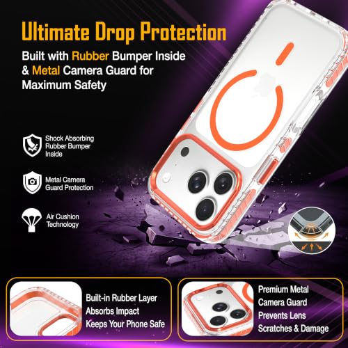 Image of Zapcase Crystal Clear Back case for iPhone 17 Pro | PC Back | TPU Bumper with Inner Rubber Grip | Metal Camera Guard Bezel | Metal Buttons | Scratch Resistant Cover | 2 Layer Edge Protection | Orange