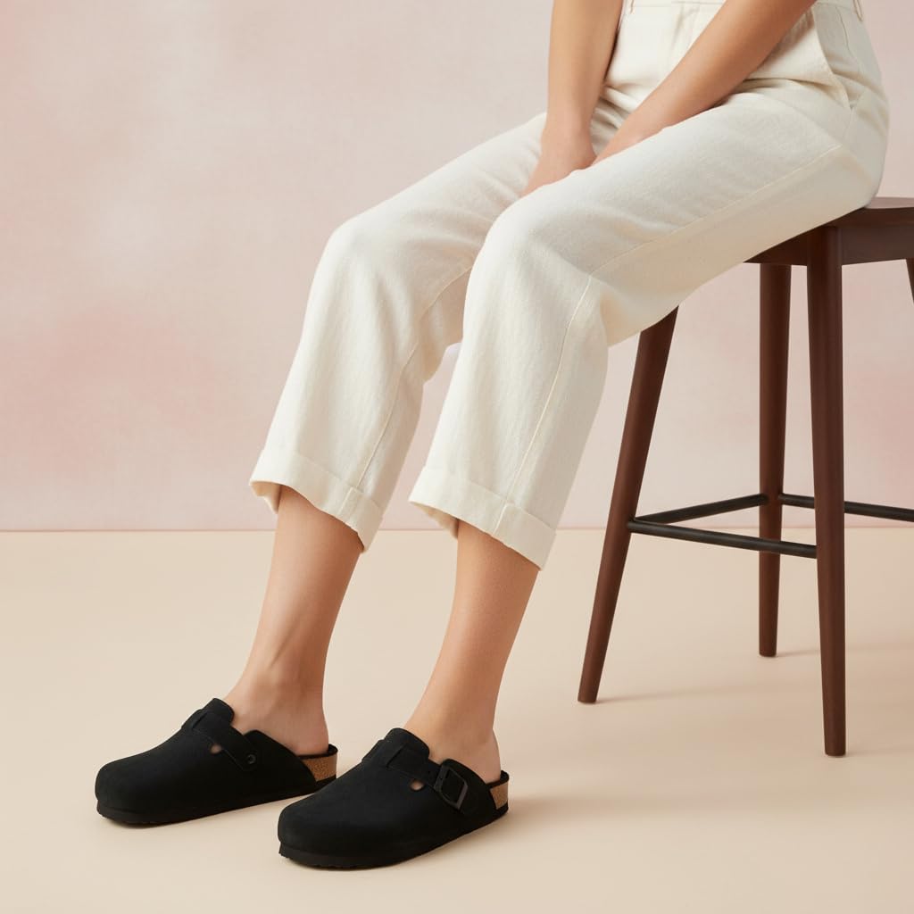 CUSHIONAIRE Women's Hana Cork footbed clog with Genuine Leather upper, Faux Fur lining, and +Comfort - Image 2