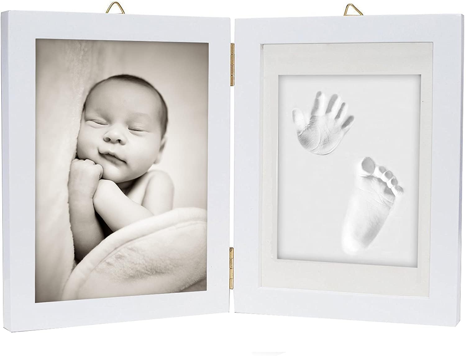 Chuckle 2 Pack Baby Hand and Foot Clay Print Photo Frame Keepsake Kits - Gift for Mothers Day, New Mum and Parents Newborn Baby Shower Party and Nursery Room Decoration - White — image 1