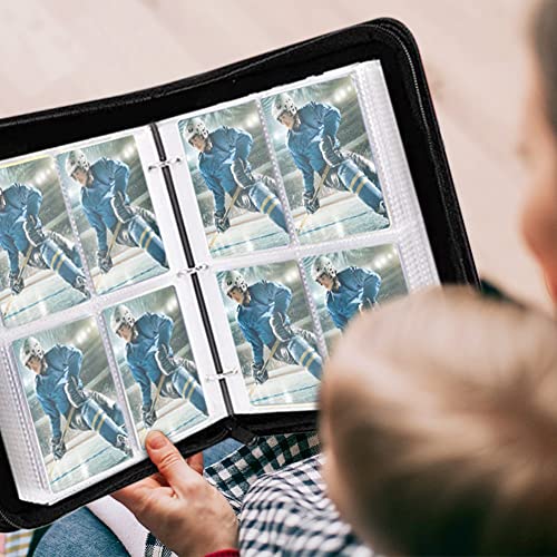 4 Pocket Hockey Cards Binder,Premium Zippered Trading Card Binder,400 Double Sided Pocket PU Collection Binder,Water Resistant, 3 Ring Collector Album,Card Folder for Hockey Sport Cards Display - Image 6