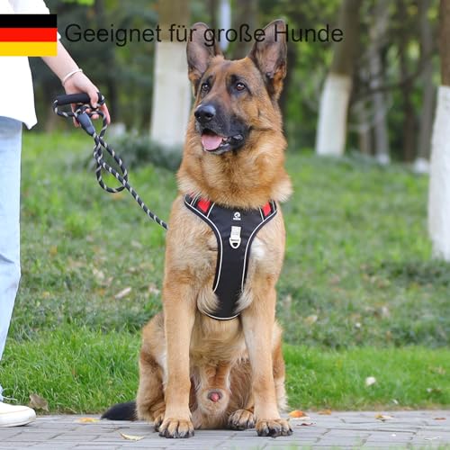 Hundegeschirr für Grosse Hunde - Strapazierfähiges Anti Zug hundegeschirr Robust,Atmungsaktiv,Reflektierend,Sicherheitsgeschirr Stoßfest