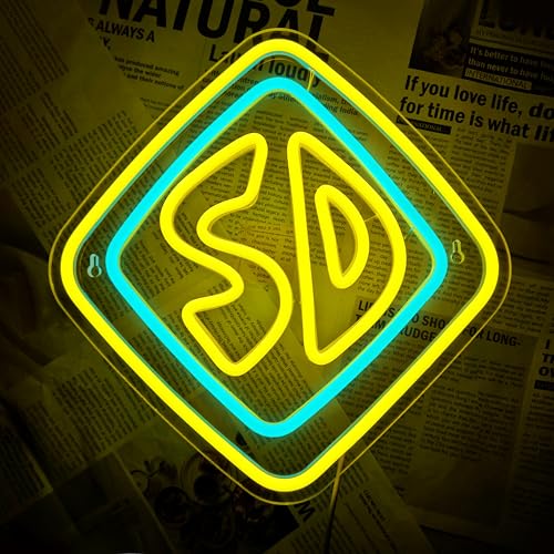 Image of Anime Dog Neon Light Sign - Dimmable SD Neon Sign for Game Room, Kids Room, Bar - Ice Blue & Yellow - 11.81x11.42inches