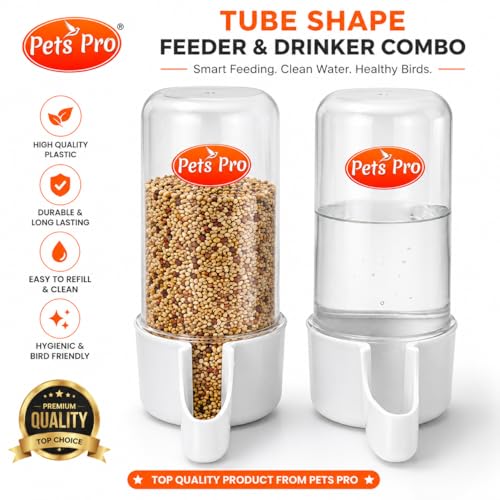 Image of Tube Shape Cage Bird Food & Water Feeder, Drinker | Birds Food Feeder | Plastic Dispenser Cum Bowl With Removable Tray | Highy Quality Plastic | Size - 13 X 5Cm | Check the size